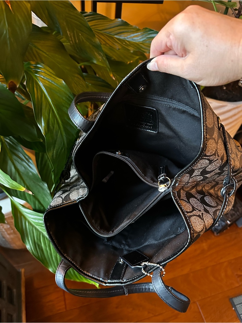 Authentic Coach Black, Charcoal & White Signature Stripe Tote - Picture 8 of 8